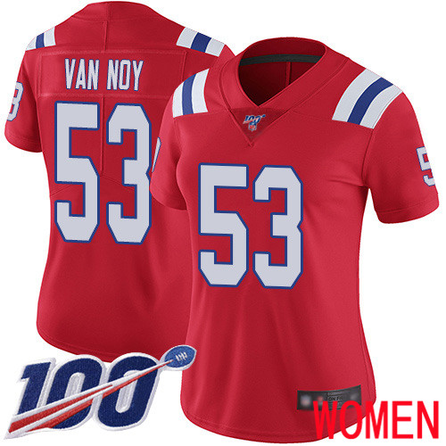 New England Patriots Football #53 100th Season Limited Red Women Kyle Van Noy Alternate NFL Jersey